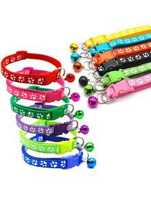 1 Set Of Dog Paw Print Collar With Bells Set And Leash, Equipped With Adjustable Buckle, Fashionable And Collar, Suitable For Small Dogs And Cats, With Multiple Colors To Choose From - Multicolor - View 5