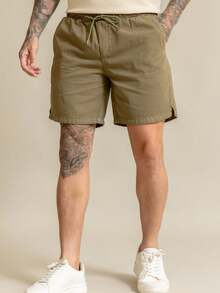 Men's Bermuda Shorts In Twill With Linen And Drawstring - Verde - Ver 3