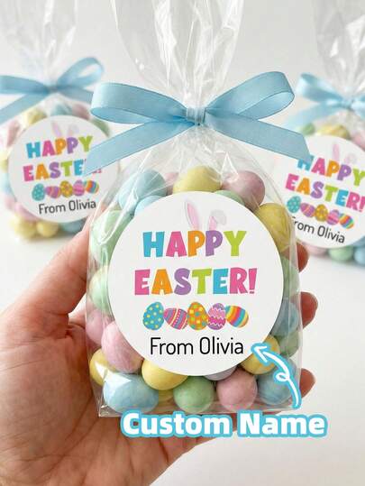 1-120pcs Custom Stickers, Custom Easter Stickers, Easter Labels, Custom Name Stickers, Personalized Easter Gift Stickers, Waterproof Stickers, Perfect For Easter Gift Wrapping, Candy Packaging, Gift Boxes, Cute, Stylish, Colorful Text, Unique, Ideal Gift For Friends, Son, Daughter, Family, Great For Easter