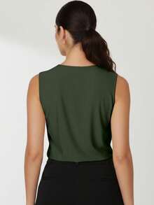 Stylish Crossover Tank Top In Supplex - Army Green - View 2