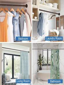 Extendable Stainless Steel Tension Rod, Suitable For Curtains, Wardrobe, Shower Curtain, Drying Rack - No Drilling Required, Adjustable Length, Available In Silver, Black, White, Gray With Practical Plastic Base - Multicolor - View 3