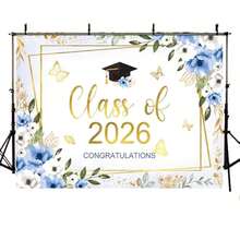 1pc Class Of 2026 Congratulations Banner Backdrop Floral Congrats Grad Photography Background Pastel Butterfly Graduation Party Decor Gold Confetti Prom 2026 Party Banner Photo Booth Props - Kiểu 3 - Xem 6