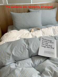 Bộ ga trải giường kẻ sọc 100% cotton (không bao gồm ruột chăn) - Mềm mại và thoáng khí, bộ ga trải giường in họa tiết kẻ sọc hiện đại, phù hợp cho phòng ngủ/phòng khách, trang trí nhà cửa và ký túc xá thiết yếu, bộ ga trải giường thoải mái cho mọi mùa. - Nhiều màu - Xem 6