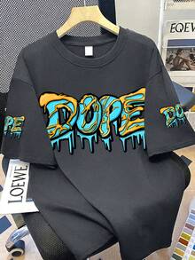 青少年男童“DOPE”字母印花圆领短袖T恤，新款春夏童装 - 深灰色 - 查看 2