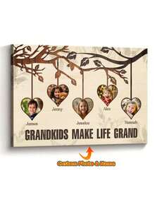 个性化家谱帆布画，可定制祖父母姓名和照片，心形树枝装饰墙画，圣诞节/生日礼物，适合送给祖父母，也适合客厅、卧室、办公室装饰。 - 彩色 - 查看 10
