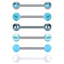 Bộ 6 chiếc khuyên lưỡi và khuyên núm vú bằng thép không gỉ 316L 14G, thiết kế theo yêu cầu, đính đá CZ và ngọc trai giả, dành cho nữ, chiều dài 16MM. - Thanh tạ thẳng - Xem 8