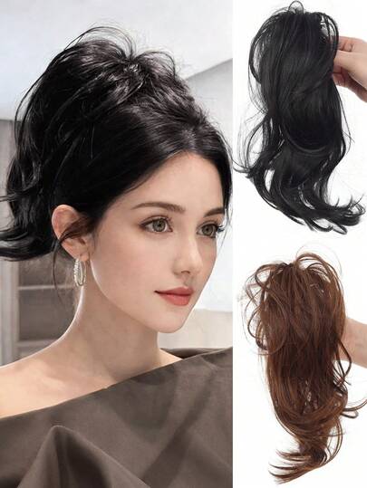 Synthetic Fiber Hair Clip Mermaid Curl Ponytail, High Crown Hair Volume, Sexy Girl Bun, Fluffy And Natural, Sweet And Cool Girl Short Ponytail, Lazy High Ponytail Suitable For Everyday Wear And Parties.