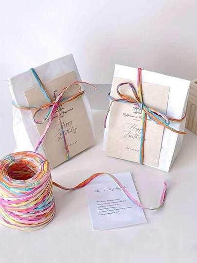 Colorful Raffia Paper Ribbons, Multicolor Gift Wrapping Ribbons For Birthday Cards, Gifts, DIY Decorations, Parties