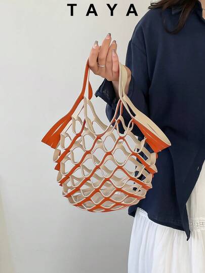 New Fashion Woven Tote Bag, Open-Top Design, Lightweight Minimalist, Soft Oversized Capacity Shoulder Bag. Suitable For Women's Daily Life, Commuting, Work, Vacation And Student Use