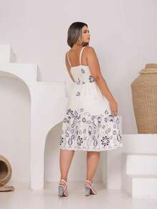 Short, Strappy, Printed Viscose Linen Dress With A Crossover Bust. - White - View 2