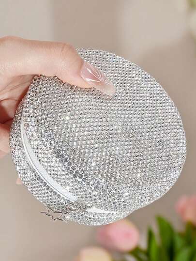 1pc Luxury Sparkling Rhinestone Jewelry Box, Makeup Organizer For Lipstick, Cushion, Earrings, Rings, Bracelets, Portable Travel Jewelry Case, Creative Gift