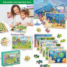 Wooden Puzzles For Ages 3-5 6 Packs 24 PCs Jigsaw Puzzles Preschool Educational Brain Teaser Boards Toys Gifts For Wood Puzzles For 3 4 5 6 Year Old Boys Girls - As Pic - View 1