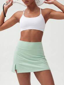 RRIVE Solid High Waisted Tennis Athleisure Skirt With Built-In Shorts A-Line Skirt Quick Dry Athletic Skort Preppy Mini Skirt For Tennis Yoga Golf Pickleball Running Summer Spring Outfits Vocation Outfits Workout Bottoms - Màu xanh Bạc hà - Xem 5