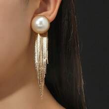 1对沙滩珍珠流苏耳环 - 金黃色 - 查看 3