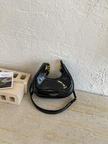 Nueva bolsa de moda para debajo del brazo, bolso de hombro en estilo creciente casual coreano, bolso cruzado minimalista para ir y venir - Negro - Ver 12