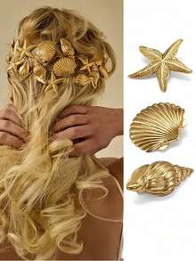 Starfish & Shell Hair Clips, Ocean Holiday Style Hair Accessories, Side Clip Bangs Clip, Flat Claw Hair Clips - Multicolor - View 9