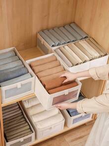 2pcs/1pc Denim Fabric Storage Box With Transparent Window, Suitable For Storing Jeans, Underwear, Socks, Ties, Etc. Applicable For Bedroom, Bathroom, Organization, Travel Essentials - White - View 3