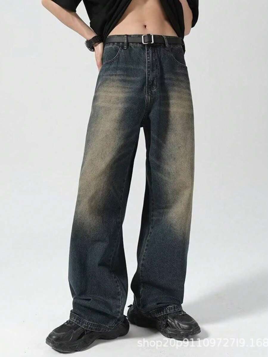 Jeans para Hombre - Pantalones Vaqueros Rectos y Holgados Lavado Vintage, Corte Wide Leg | Moda Casual y Urbana de Temporada - Azul nostálgico - Ver 1