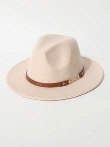 1顶女士帽子，时尚心形平沿毡帽，配棕色金属链带装饰，适合西部牛仔帽，金属环简约腰带平沿软呢帽，男女皆宜的百搭款式 - 彩色 - 查看 17