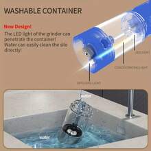 1/2 电动盐和胡椒研磨器套装 - 一键自动研磨，带透明视窗，3.21盎司大容量，LED灯和可调节研磨粗细，厨房工具，适合作为婚礼和圣诞节礼物 - 彩色 - 查看 7