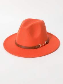 1顶女士帽子，时尚心形平沿毡帽，配棕色金属链带装饰，适合西部牛仔帽，金属环简约腰带平沿软呢帽，男女皆宜的百搭款式 - 彩色 - 查看 25