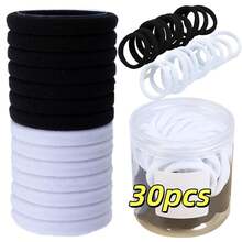 30个/50个/100个罐装高弹力发圈，女士基础款发圈 - 黑與白 - 查看 7