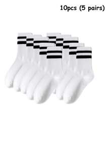 5 Pairs Striped, Solid Color, And Heart Print Athletic Socks - Multicolor - View 18