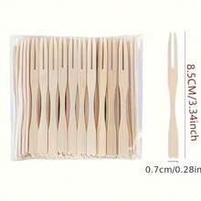 10/50/100/200/300/400/500支装光滑竹制双叉食品签，适用于家庭、水果沙拉、下午茶、婚礼派对、甜点串等场合 - 杏色 - 查看 7