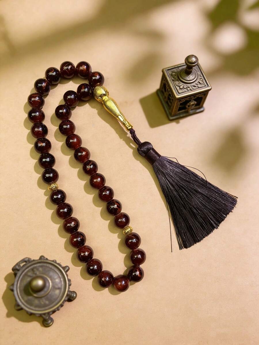 1 pieza Cuentas de rosario con estilo de borla de 10 mm, 33 cuentas de oración Tasbih Pulsera, simple y casual, adecuado para uso diario de hombres musulmanes - Multicolor - Ver 1