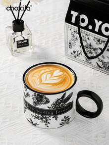 choxila 1pc 310ml Coffee Mug With Gift Bag, Fashionable Design, Holiday Gift, Suitable For Home, Office, Restaurant, Tall Mug Body With Elegant Pattern - Coffee Mug - View 3