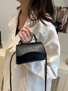 Women's Korean Style Minimalist Chic Shoulder Crossbody Bag, Mini Square Bag, Elegant Casual Lipstick Bag, New Fashion - Black - View 6