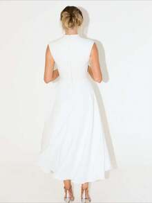 New European French Style Elegant Solid Color Minimalist Dress For Women - trắng - Xem 2