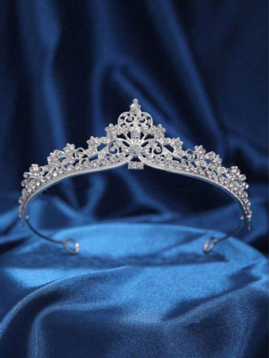 1件时尚镶钻金属迷你皇冠发箍，适合派对、生日、婚礼等场合。 - 銀色 - 查看 1