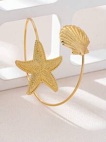 1 chiếc vòng tay kiểu dáng tối giản, sáng tạo, thiết kế hình sao biển và vỏ sò rỗng màu vàng, thích hợp cho mùa hè, đi biển, dự tiệc, đám cưới, lễ hội âm nhạc, tháng Ramadan, ngày Quốc khánh, lễ tốt nghiệp như một phụ kiện thời trang sành điệu. - Vàng - Xem 5