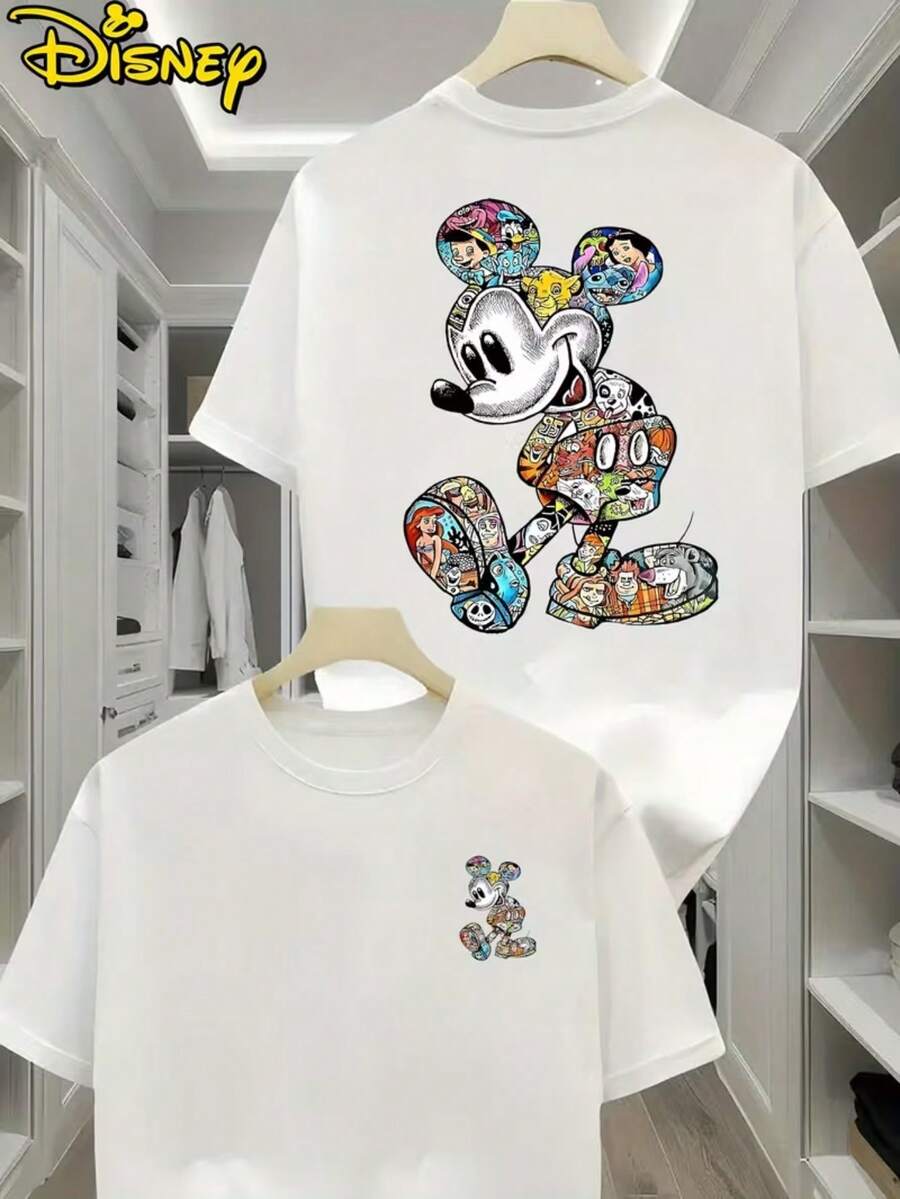 Disney Mickey Mouse Men's T-Shirt-Creative Cartoon Printing, Breathable Light Fabric, Regular Round Neck Summer Street Casual Shirt, Disney Shirt. - 白色 - 查看 1