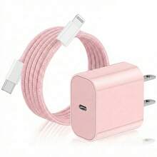 20W墙充套装，粉色USB-C转苹果iOS充电适配器，配备100厘米尼龙编织防缠绕充电线，兼容 14/13/12/11 Pro Max Plus，便携式充电套装 - 美規A型插(110-127V) - 查看 2