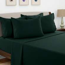 LUX DECOR 6-Piece Embroidered Bed Sheet Set – Brushed Microfiber Material, Deep Pocket Design, Lightweight & Breathable For Everyday Use – Graduation Gifts, Home Decor, Winter Vibes, Sleep Protection For Dorms, Student Beds, Back‑To‑School Gift, Christmas Decor, New Year Vibes - 翡翠綠 - 查看 9
