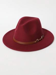 1顶女士帽子，时尚心形平沿毡帽，配棕色金属链带装饰，适合西部牛仔帽，金属环简约腰带平沿软呢帽，男女皆宜的百搭款式 - 彩色 - 查看 15