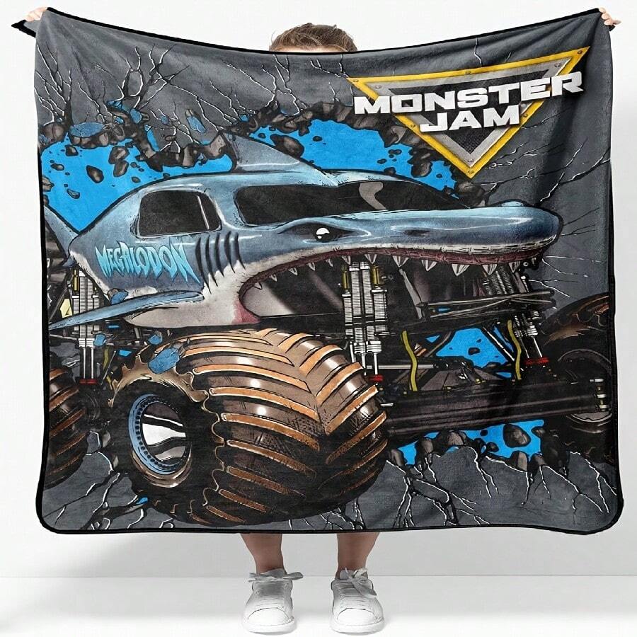 Jay Franco Plush Throw Blanket – Soft & Comfy Throw For Couch Or Bed – Cozy Home Décor For Living Room & Bedroom, Gray Monster Jam, 40x50 Travel Blanket - 白色 - 查看 1