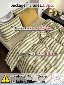 Bộ ga trải giường kẻ sọc 100% cotton (không bao gồm ruột chăn) - Mềm mại và thoáng khí, bộ ga trải giường in họa tiết kẻ sọc hiện đại, phù hợp cho phòng ngủ/phòng khách, trang trí nhà cửa và ký túc xá thiết yếu, bộ ga trải giường thoải mái cho mọi mùa. - Nhiều màu - Xem 5