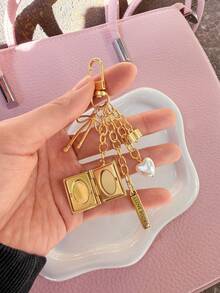 Regalo para amantes de los libros, Accesorio para bolso de libros, Llavero con medallón para fotos - Dorado - Ver 2