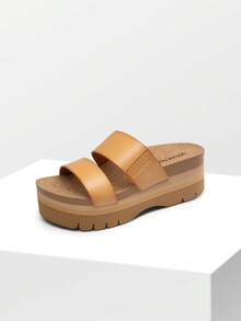 Women Vacation 1.96-Inch Platform Slides Sandals Deep Heel Cup Comfortable Arch Support Footbed Two Strap EVA Sole Beach Fashion Wedge Sandals Slippers Shoes - 淺棕色 - 查看 9