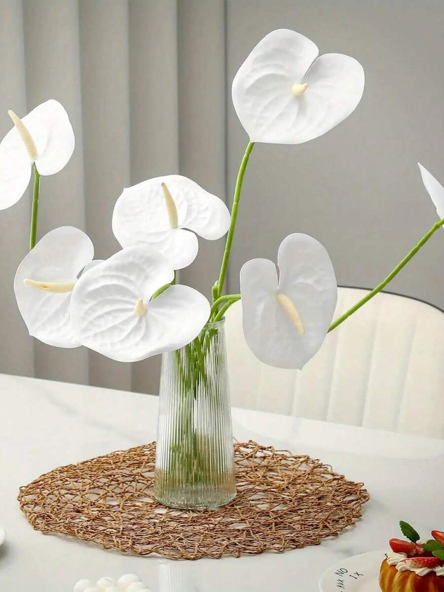 1/3/5/10支装人造白色马蹄莲，火烈鸟花，适用于婚礼、办公室、派对、酒店、家居装饰、室内、桌面、家居、季节性、户外、DIY、房间装饰、婚礼、墙面、厨房、情人节花束
