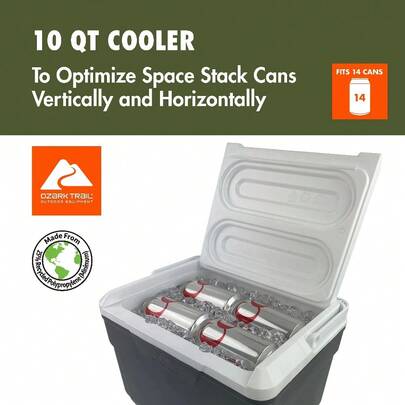 10 Quart Hard Side Cooler Gray 14-Can Capacity Portable Insulated Cooler For Camping & Picnic