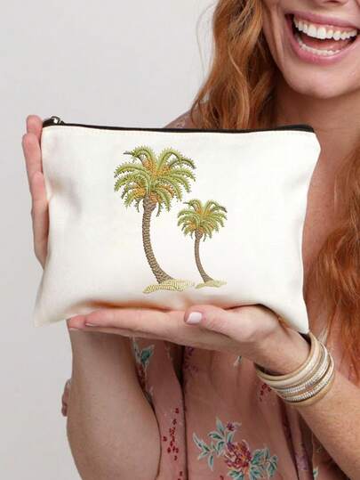 حقيبة مكياج مطبوعة بأشجار جوز الهند، حقيبة مستحضرات تجميل قابلة لإعادة الاستخدام، خفيفة الوزن، منظم مستحضرات تجميل ومستلزمات الحمام، حقيبة مستحضرات تجميل مزودة بسحاب، محفظة صغيرة خفيفة الوزن، حقيبة مستلزمات الحمام مطبوعة بأشجار السدر، حقيبة تخزين، اكسسوار سفر، مثالية للتسوق، استخدام متعدد الأغراض، لتنظيم المكياج والفرش والاكسسوارات، هدية عيد الميلاد، هدية عيد الحب، هدية رمضان