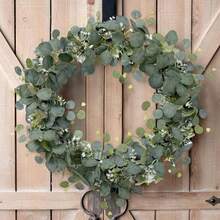 1/2pcs Artificial Eucalyptus Wreath, White Flowers, 5.9ft/180cm Silver Eucalyptus Leaves & Gypsophila Wreath, Artificial Greenery Garland, Suitable For Wedding, Party, Fireplace, Table Runner, Home Decor, Office Decor, Summer Decor - Apple Leaf Cane-green - View 7