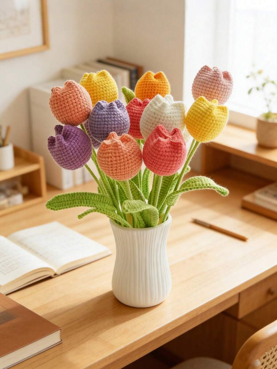 Handgefertigte gehäkelte Blume, künstliche geflochtene Sonnenblume, konservierte Blume, perfektes Geschenk zu Weihnachten, Geburtstag, Hochzeit, Abschluss, Lehrertag. Geeignet für Restaurant, Zimmer, Schlafzimmer Dekoration, Feiertagsgeschenke und Partydekorationen, Valentinstag Heimdekoration. - Verschiedenfarbig - Übersicht 1