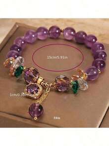 Vintage Elegant Amethyst Bead Bracelet, Women's Fashionable Jewelry, Suitable Daily Wear And Giving - Màu tím - Xem 7