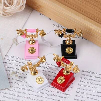 1pc 1:12 Dollhouse Miniature Vintage Rotary Phone Model, Suitable For Doll Decoration