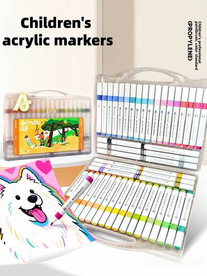 Set de 48/36/24/12 colores de rotuladores acrílicos con punta suave, aptos para manualidades DIY, superposición, mezcla, lavables y con una cobertura de color intensa. Ideal para clases de arte estudiantil y uso infantil.